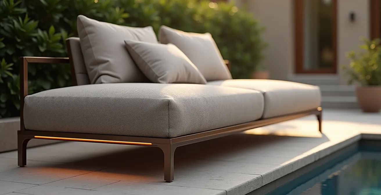 Mobilier d'extérieur avec éclairage LED intégré et coussins ergonomiques en extérieur naturel